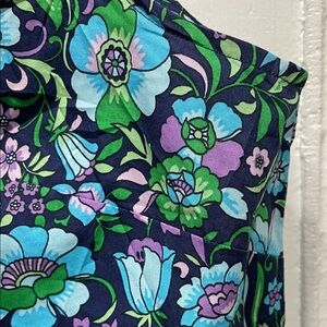 Tuckernuck style Navy Floral Tie-Neck Sleeveless Blouse size Large Talbots